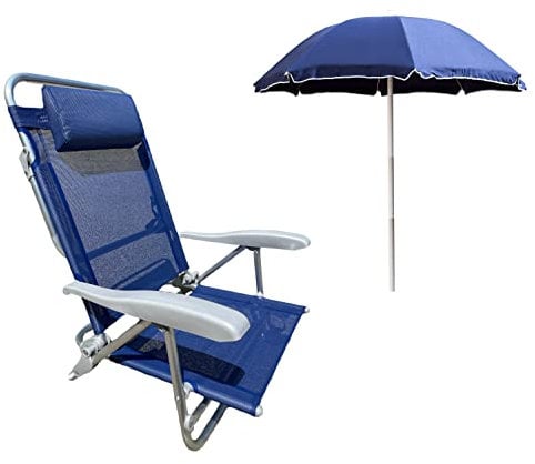 eacommerce Spiaggina Sedia Sdraio in Alluminio Reclinabili con Braccioli Blu + Ombrellone 180 cm colori assortiti