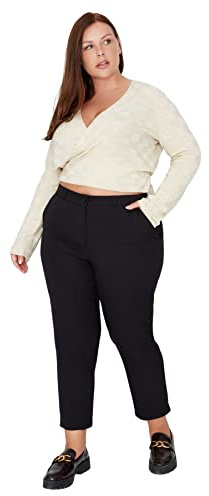 Trendyol Woman Plus Size Normal Waist Straight Leg Carrot Pants Plus Size Trousers,Black,48
