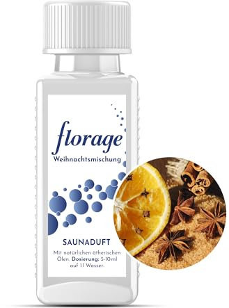 Florage 100ml Saunaaufguss WEIHNACHTSMISCHUNG - 50 Jahre Erfahrung als deutsche Duftmanufaktur, hochergiebiges Aufgussmittel für die Sauna, viele Aufguss Düfte, vegan und ohne Tierversuche