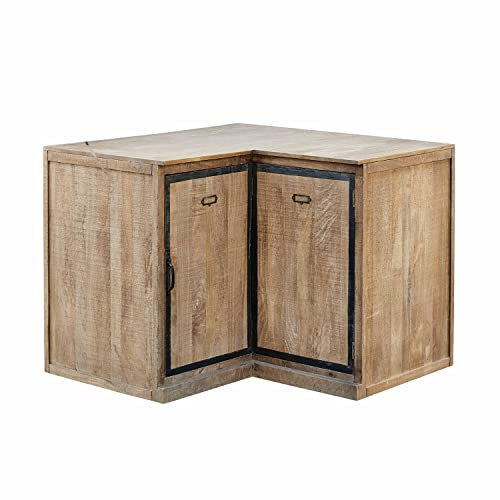 Loberon Eckschrank Oakland, Sägeraue Oberfläche, Raffinierte Winkeltür, Industrial Style, Küchenmöbel, Küchenschrank, Mangoholz, Eisen, braun/schwarz
