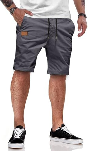JMIERR Kurze Hosen Herren Shorts Herren Sommer Chino Baumwolle Elastische Taille mit Taschen Grau XL