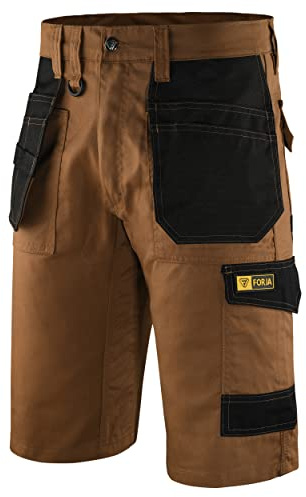 FORJA Work Shorts Men with Holster and Utility Pockets Lightweight Workwear Shorts for Construction Site Work Electricians Builders Gardening Waist 32 Khaki