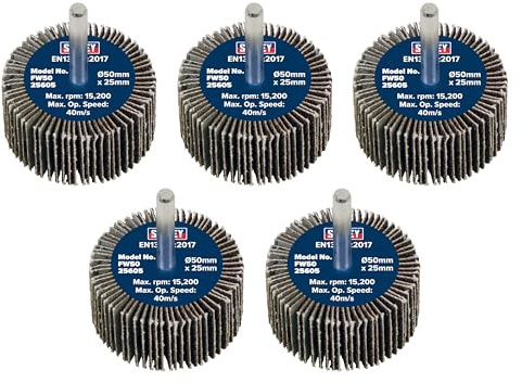 Sealey Flap Wheel Ø50 x 25mm 60Grit 6mm Shaft - Pack of 5 - FW5025605