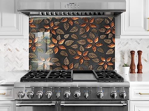 Myphotostation.com 30Wx15H''Tempered Glass Backsplash Design Cooker Wall Backsplash Panel Glass Splashback for Kitchen Panel Design Copper Flower Backsplash for stove 11