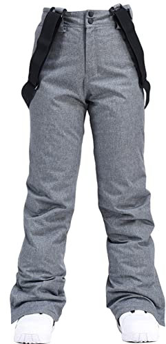 HOTIAN Damen Skihose Hosenträgerhose Snowboardhose Winter Wasserdicht Winddicht Warm Abnehmbare Hosenträger Skilanglaufhose Thermohose Wanderhose Ski Pant Gray S