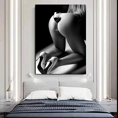 Sexy Kunst Frau Rotweinglas Leinwand Malerei Poster und Drucke Schlafzimmer Wanddekoration Wandkunst Bild Wohnzimmer Dekor 40 x 60 cm rahmenlos