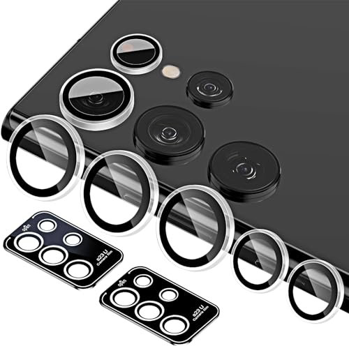 QUESPLE for Samsung Galaxy S23 Ultra Camera Lens Protector [2 Set], HD Scratch-Resistant Ultra-Thin Galaxy S23 Ultra Tempered Glass Camera Protector Film, Metal Ring Camera Cover, Transparent