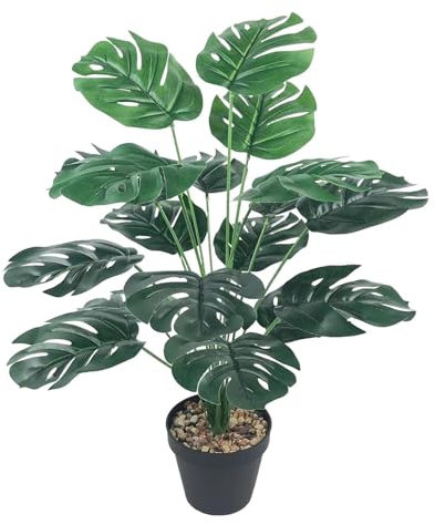 crayfomo Artificial Palm Plants in Pot Fake Plants 23 inch Tall Tropical Palm Tree Indoor Fake Potted Monstera Plant Tree for Outdoor Home Garden Office Decoration (60cm(1 Pack))