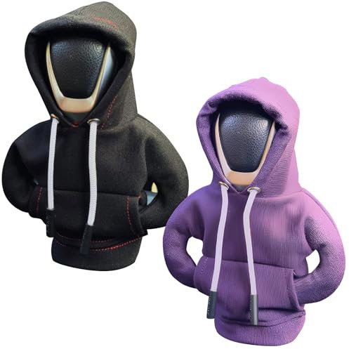 FANGCCC Schaltknauf Hoodie, 2 Stück Abdeckung, Auto Universal Schalthebel Haube, Lustige Deko für Auto Innenraum (Schwarz, Lila)