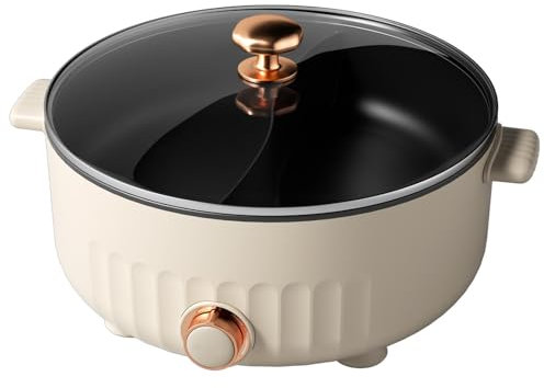 ARTSIM Olla Dos Compartimentos, MultifuncióN Olla Electrica Olla Electrics Ideal para Celebraciones Familiares (con 2 Redes Agujereadas),White