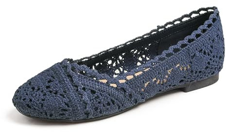 Feversole Round Toe Lace Ballet Crochet Flats Women's Comfy Breathable Shoes Navy Knit Crochet 6 UK