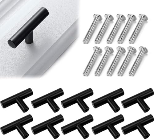 NHPY NHP Möbelknöpfe Schwarz,Schubladenknöpfe,10 Stück Schrankknöpfe Edelstahl mit Schraube Vintage Schrankgriffe,Türknöpfe,Türknauf für Schublade, Kommode, Möbel, Küche, Heimdekoration