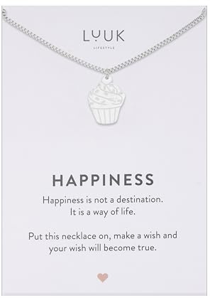 LUUK LIFESTYLE Filigrane Halsketten mit Anhänger und Karte mit HAPPINESS Spruch, zeitloses Design und moderne Motive, in Silber, Gold und Rosegold