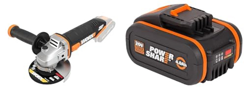WORX WX800.9 Li-Ion Akku-Winkelschleifer 20V & WA3553 Akku 20V – Wiederaufladbarer, leistungsstarker Akku mit integrierter Ladestandanzeige für alle WORX Geräte – 4000 mAh Li-Ion Akku PowerShare