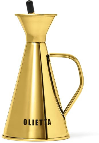Olietta Oliera da Tavola Salvagoccia Oro in Acciaio Inossidabile per Olio e Aceto – Oliera Bottiglia da 250ml – 0,25 Litri – Perfetto Dosatore per Olio e Aceto – Facile da Pulire e a Prova di Perdite