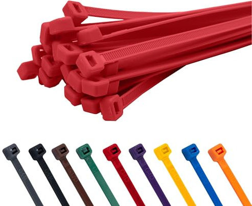 TCTS Red Cable Ties, 370mm x 4.8mm (Pack of 100) Premium Nylon Zip Ties, Multi-Purpose Plastic Tie Wraps, Secure Self-Locking Mechanism, for Home, Garden, Office and DIY