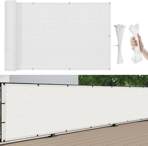 Balkon Sichtschutz 700 x 85 cm Blickdichte Wind Uv-Schutz, Zaunblende Sichtschutz Windschutz, mit Kabelbinder Und Kordel, für Camping Swimming Pool, Weiß