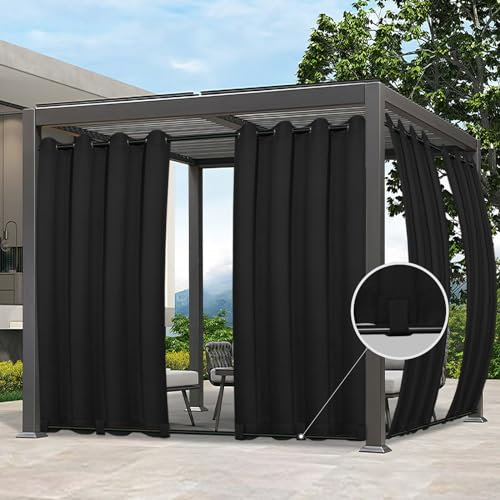 Easy-Going Outdoor-Vorhänge, wasserdicht, winddicht, wetterfest, für Terrasse, Cabana, Veranda, Pergola und Pavillon, mit Ösen oben und Laschen unten, 2 Paneele, 137,2 x 213,4 cm, Schwarz