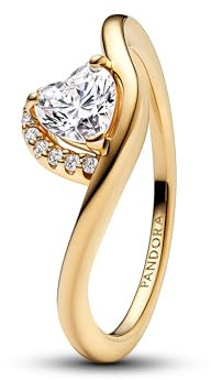 PANDORA Timeless Welliges Herz Ring aus Sterling Silber mit 14k vergoldeter Metalllegierung und Zirkonia, Größe: 52, 163660C01-52