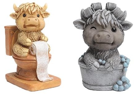 Figorona Highland Cow Figurines Set of 2, Resin Figurine Decorations for Multiple Scenarios like Home, Farmhouse, Rooms, etc, Cast in the Finest Resin, Expertly Hand-Painted