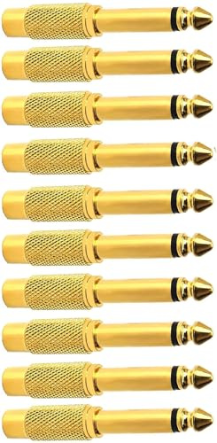 RUNCCI-YUN 6.35mm Mono Male to RCA Female Audio Connector, 1/4 Inch TS to RCA, 6.35mm Jack to Phono (Gold Plated 10 Pack)