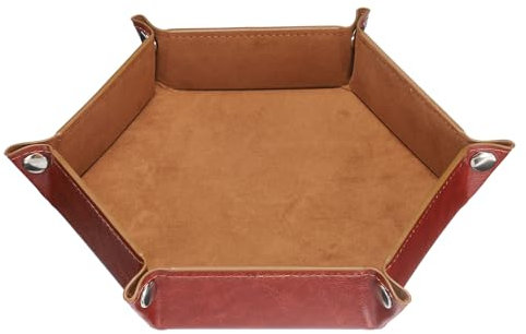 sourcing map PU Leather Dice Tray Unisex Valet Tray Folding Hexagon Tray Portable Entryway Table Nightstand Bedside Desk Holder for Key Wallet Watch Coin Jewelry, Brown