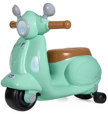 Chicco Vespa Primavera, Moto Correpasillos para Niños, Panel Electrónico, Luz, Sonido y Ruedines Estabilizadores Extraíbles, para Niños de 1 a 3 Años, MAX 25 Kg, Verdeagua