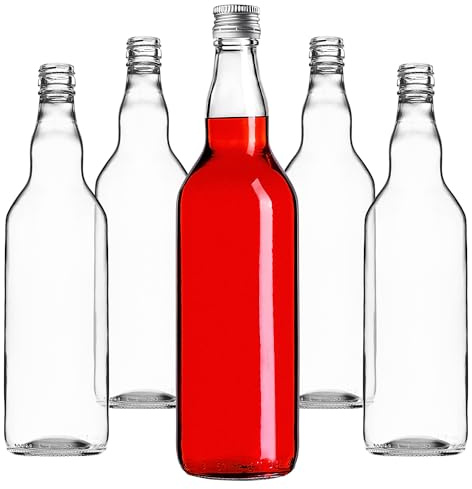 KADAX Lot de 5 Bouteilles en Verre 700ml avec Bouchon à vis Argent – Bouteilles vides à remplir pour jus, sirop, Huile et Liqueur, Conservation Alimentaire