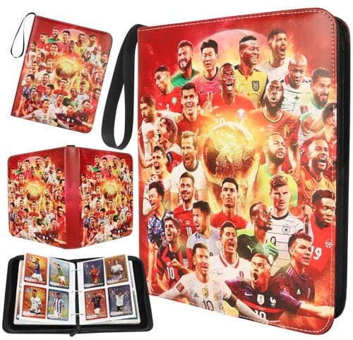 Football Cards Scrapbook, Fußball Karten Sammelalbum für bis zu 400 Karten, Trading Cards Album mit Reißverschluss und Griff, Sammeln und Tauschen Sammelalbum für Kinder und Sammler