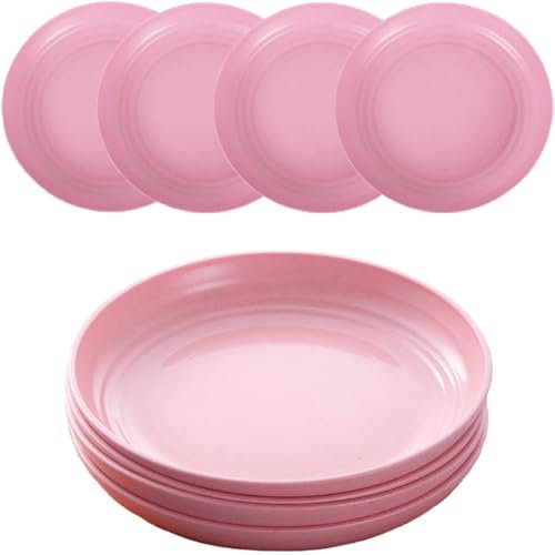 MaoMaoCha Plastic Plates Reusable Set of 4, 20 cm Unbreakable Dinner Plates, Lightweight Camping Plate for Picnic, Salad, Pasta, Party, Home, Office, Dishwasher & Microwave Safe (Pink)