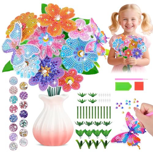 Muyohix 10 Pezzi Diamante Pittura Bouquet di Fiori, Bouquet di Fiori fai da te Diamond Art, Arti e Mestieri per Bambini dai 5 ai 12 Anni, Regali Creativi per Bambini di 5 6 7 8 9 10 Anni