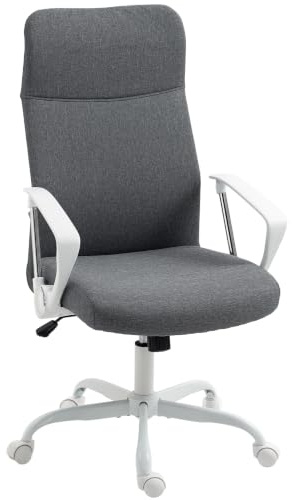 HOMCOM Office Chair, Fabric High Back Swivel for Home Office Study, Grey | Computer Desk Chair, Height Adjustable