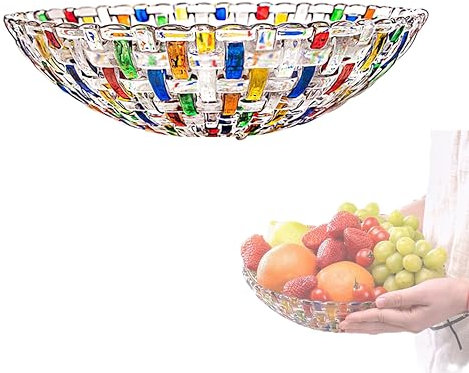 Hand Painted Colorful Candy Dish Woven Glass Crystal Salad & Fruit Bowl Home Decoration for Serving Snacks and Candies (1 PCS)