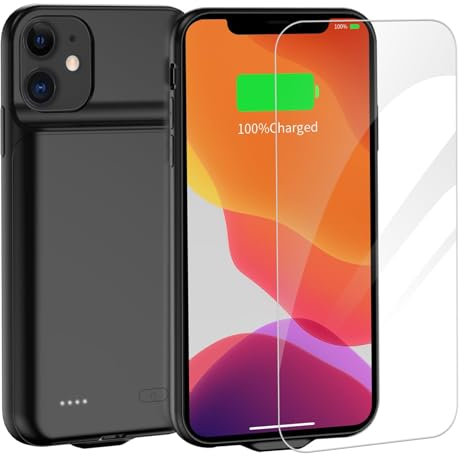 YISHDA Custodia con batteria per iPhone 11, custodia protettiva portatile da 7000 mAh, batteria estesa ricaricabile, compatibile con iPhone 11 (6,1 ), nero
