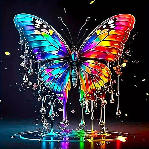 Picmondoo Diamond Painting - 50x50cm - Waterdrop Butterfly | quadratische Harzsteine, AB-Steine, Strass- & Metallicfarben, klares Raster, Stift, Wachs & Schale für entspanntes DIY