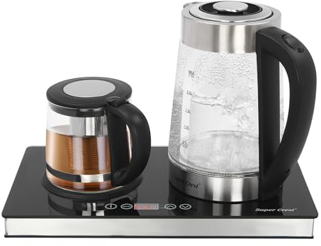 KANBCNG 1500W Elektrischer WasserkocherDoppelflammiger Klare Wasserkocher 2.5L+1L Isolationstemperatur 70/80℃ mit Touchscreen Teestation mit 2 Brennern Elektrisch Kaffeestation Teekanne Touch