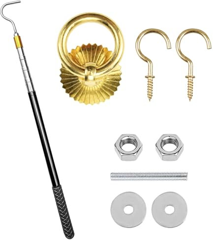 wkao Retractable Stainless Steel Attic Ladder Pull Down Kit with Hook, Easy Install Parts for Replacement Needs