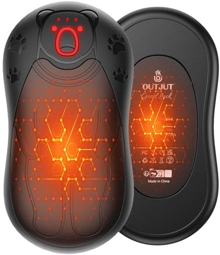 OUTJUT Dual-Sided Hand Warmers Rechargeable 12000mAh, Electric Hand Warmer Split 2 Pack, Portable Pocket Warmer Reusable 3 Quick Heating Modes, Ideal Warm Gift for Golf, Camping, Hiking and Skiing