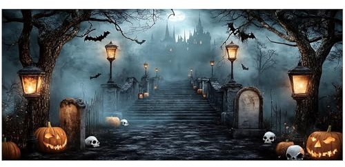 Xoeryoy Halloween Garage Door Banner 13x6ft Gruseliges Schloss Friedhof Halloween Garagentor Abdeckung Verblassende Widerstandsklass
