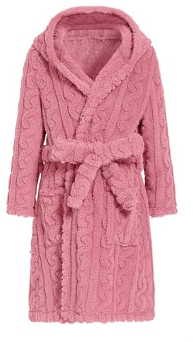 JiAmy Girls' Hooded Fleece Bathrobe and Dressing Gown, Ages 4-14 | Soft, warm and fuzzy for after bathing, bedtime, relaxed mornings and home wear