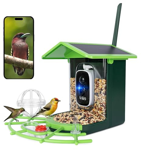 PEUZ Vogelfutterhaus mit Kamera – 3 MP HD Auflösung, Solar & WLAN 2,4 GHz, KI-Vogelerkennung & App-Benachrichtigung, IP65 wetterfest, Nachtsicht, 120° Weitwinkel, 4000 mAh Akku für Balkon & Garten