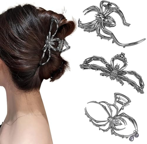 3 Stück Karneval Spinnennetz Haarklammern, Mode Haarklammer Metall, Rutschfeste Claw Clip, Gothic Spinnen Haarspangen, Langlebige Legierung für Halloween, Kostümparty, Cosplay, Karneval (Schwarz)