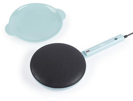 Giles & Posner Handheld Pancake Maker – 20 cm Aluminium Plate, PFAS-Free Non-Stick Coating, Ready Indicator Lights, Instant Crepe Machine with Handle, Batter Bowl, Dip & Cook, 600W, Sorbet Blue