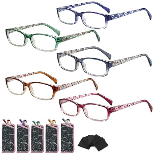 Suertree 5 Lesebrille Damen Blaulichtfilter Lesebrillen Antiblaue Computerbrille Federscharnier Lesehilfe Sehhilfe Augenoptik Brille Reading Glasses +4.0X