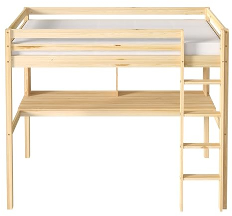 Sunny SIL Hochbett aus Holz in Naturfarben mit Schreibtisch