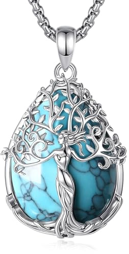 CELESTIA Femme Collier Arbre de Vie Plaqué Argent avec Améthyste Obsidienne Pierre de lune- Chaîne Réglable, Cadeau d'anniversaire/Fête des Mères pour Maman, Tant, Sœur