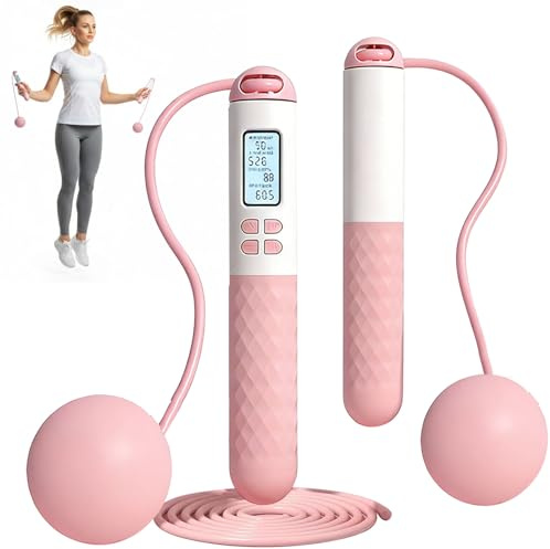 Lunaanda Smart Skipping Rope with Counter, Digital Wireless Jump Rope with Large Cordless Ball-Weighted for Adults, Adjustable Rope, for Fitness Gym Training and Fat-Burning Workouts