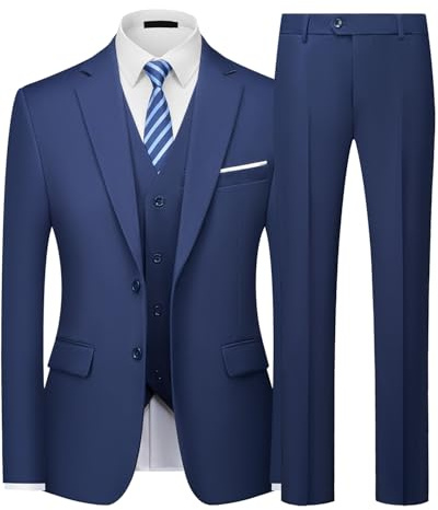 Autsel Mens Suits 3 Piece Slim Fit Two Button Blazer Waistcoat Trousers Set