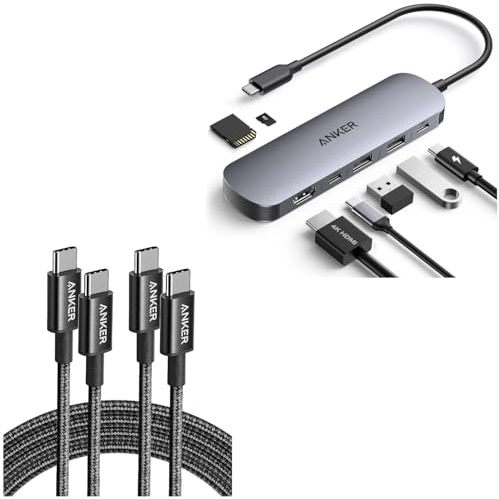 Anker USB C Kabel (100W 2 Stück 1,8m)+Anker USB-C Hub (7-in-1)
