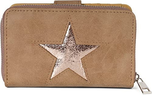 styleBREAKER Sac Portefeuille à étoile avec Aspect Paillette ou métallique, Fermeture éclair, Porte-Monnaie, Femme 02040076, Couleur:Marron/Doré Rose métallisé